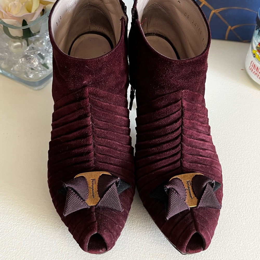 Elegant Burgundy Peep-Toe Ankle Boots